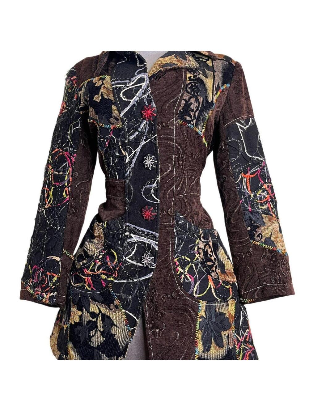 Multicolored Vintage patchwork jacket with velvet and chenille fabrics